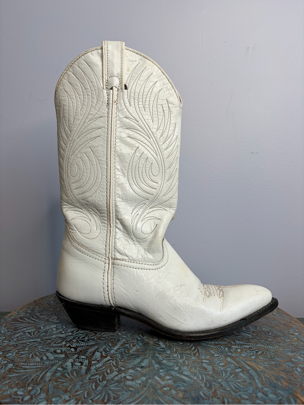 Vintage Code West White Leather Cowgirl Boots Size 6.5